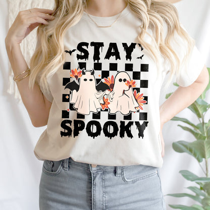 Teesdily | Cute Ghost Halloween Shirt, Stay Spooky Happy Halloween Tee Sweatshirt Hoodie Mug, Halloween Gifts, Spooky Retro Ghost Tee