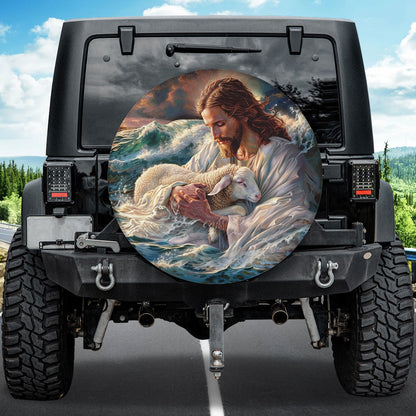 Teesdily | Jesus And Lamb Spare Tire Cover Car, Lamb Of God Wheel Cover Truck, Christian Car Accessories
, God Inspirational Spare Tire Cover 27"-34"