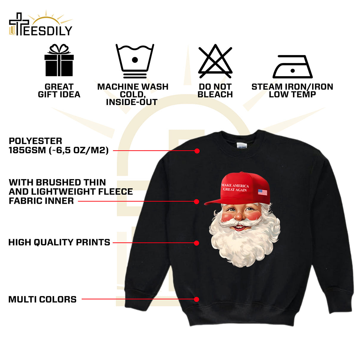 Teesdily | Santa Make Christmas Great Again Shirt, Funny Santa Christmas Sweatshirt, American Flag Santa Hoodie Mug, Xmas Gift