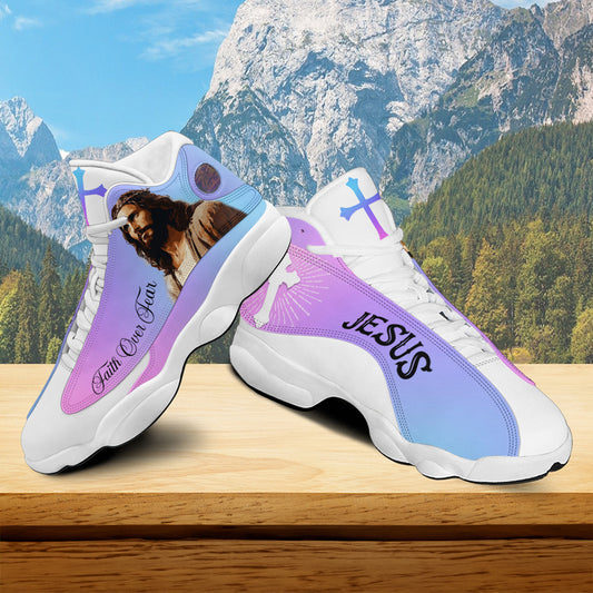 Teesdily | Jesus Saves Faith Over Fear Running Shoes Jesus Christian Sport Shoes, Unisex Shoes With Thick Sole, Jesus Lovers Gift