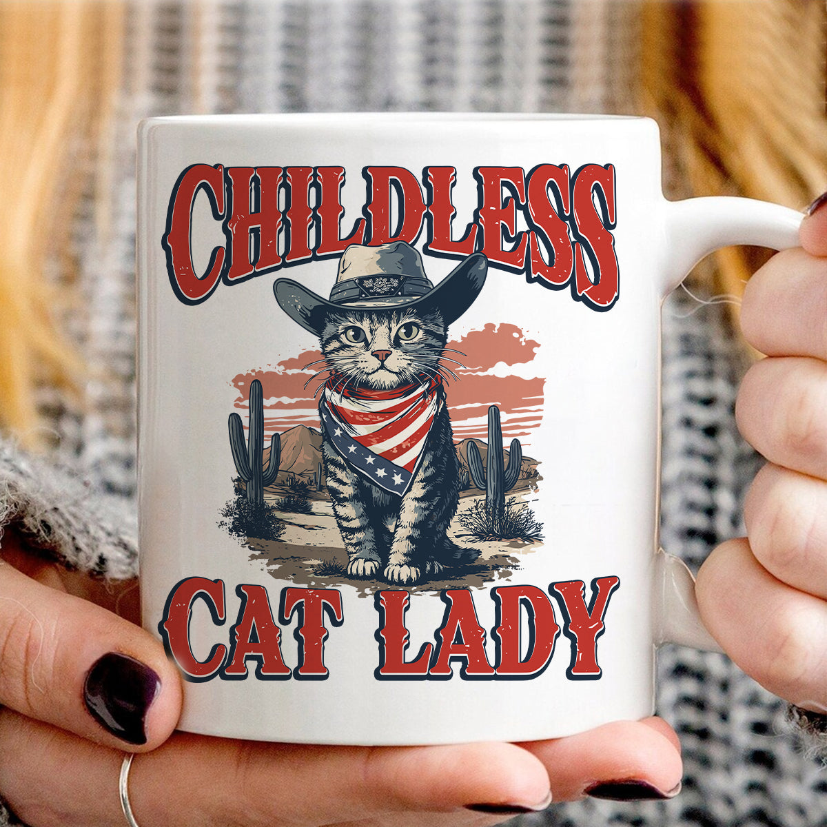 Teesdily | Childless Cat Lady Shirt, Childless Cat Lady For Comma La Sweatshirt Hoodie Mug, Vintage Cat Cowboy T-shirt, Kama-laa Tee, Patriot Gift