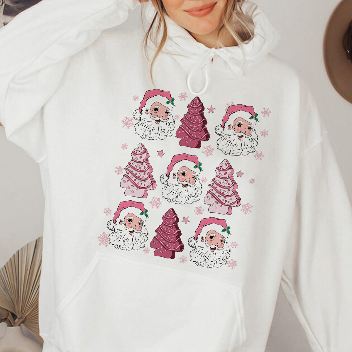 Teesdily | Santa Claus Cakes Shirt, Pink Christmas Tree Cakes Sweatshirt, Coquette Santa Cakes Hoodie, Coquette Bow Girly Mug