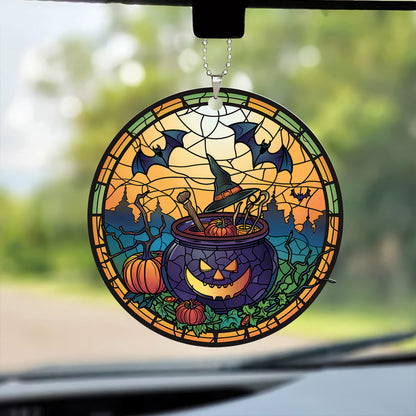 Teesdily | Halloween Ornament Witch Car Pendant Hanging, Pumpkin Bat Poison Witch Car Rear View Mirror, Halloween Witch Ornament Decor, Holiday Gift