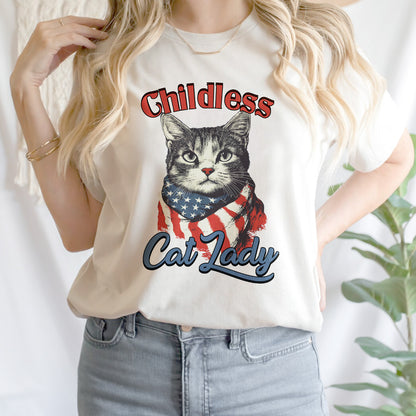 Teesdily | Childless Cat Lady Shirt, Childless Cat Lady For Ka-mala T-shirt, Cat American Flag Sweatshirt Hoodie Mug, Cat Lover Gift