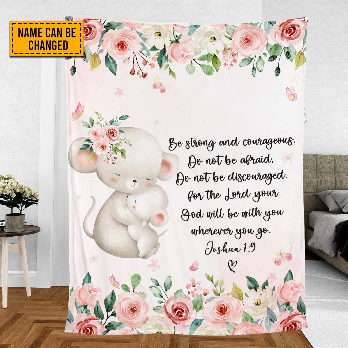 Teesdily | Elephant Mom And Kid Cyustom Fleece Blanket, God Verse Baby Blanket Gift, Baby Toddler Blanket, Floral Nursery Decor, Baby Shower Gifts