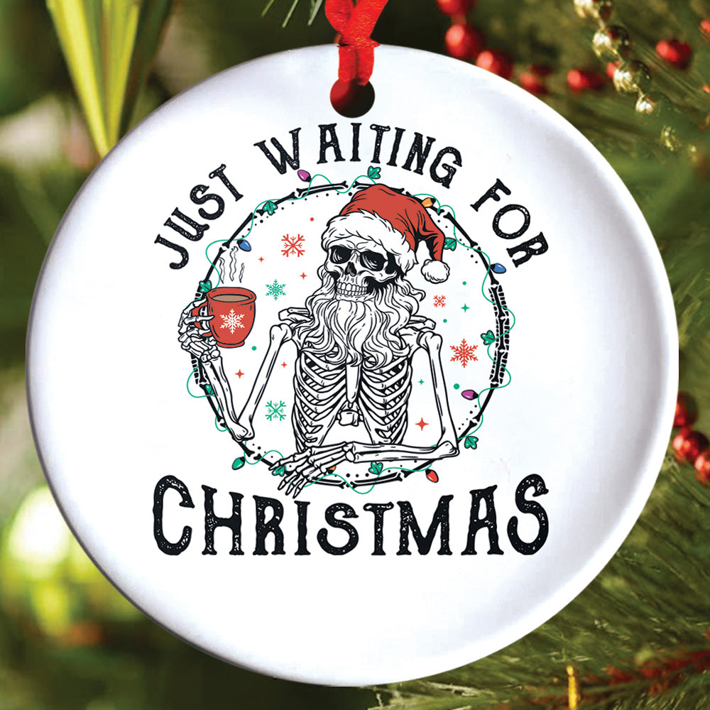 Teesdily | Santa Skeleton Christmas Light Ceramic Ornament, Merry Christmas Everything Is Fine Christmas Ornament, Xmas Gift