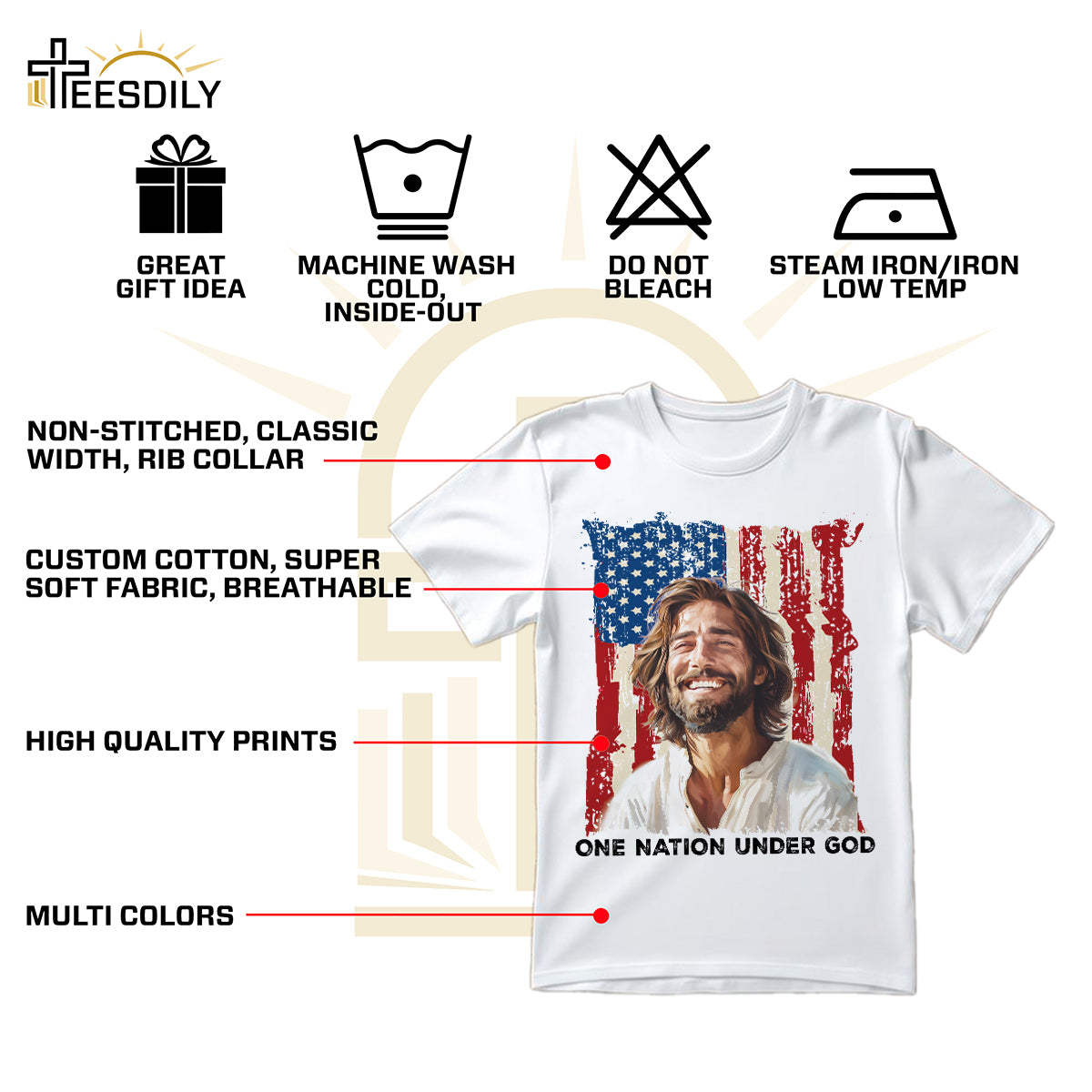 Teesdily | Jesus American Flag Shirt, One Nation Under God Sweatshirt, Christ God Hoodie, Jesus Mug Cup, Happy Independence Day, Gift For Jesus Lover