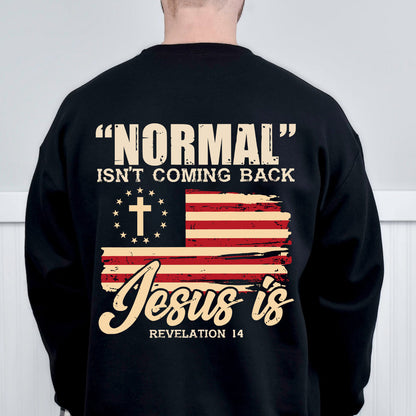 Teesdily | Normal Isn't Coming Back Jesus Is Revelation 14 Shirt, American Flag Cross Casual Shirt, Fourth Of July Basic Tee, Jesus Lover Gift Unisex Tshirt Hoodie Sweatshirt Size S-5XL / Mug 11-15Oz