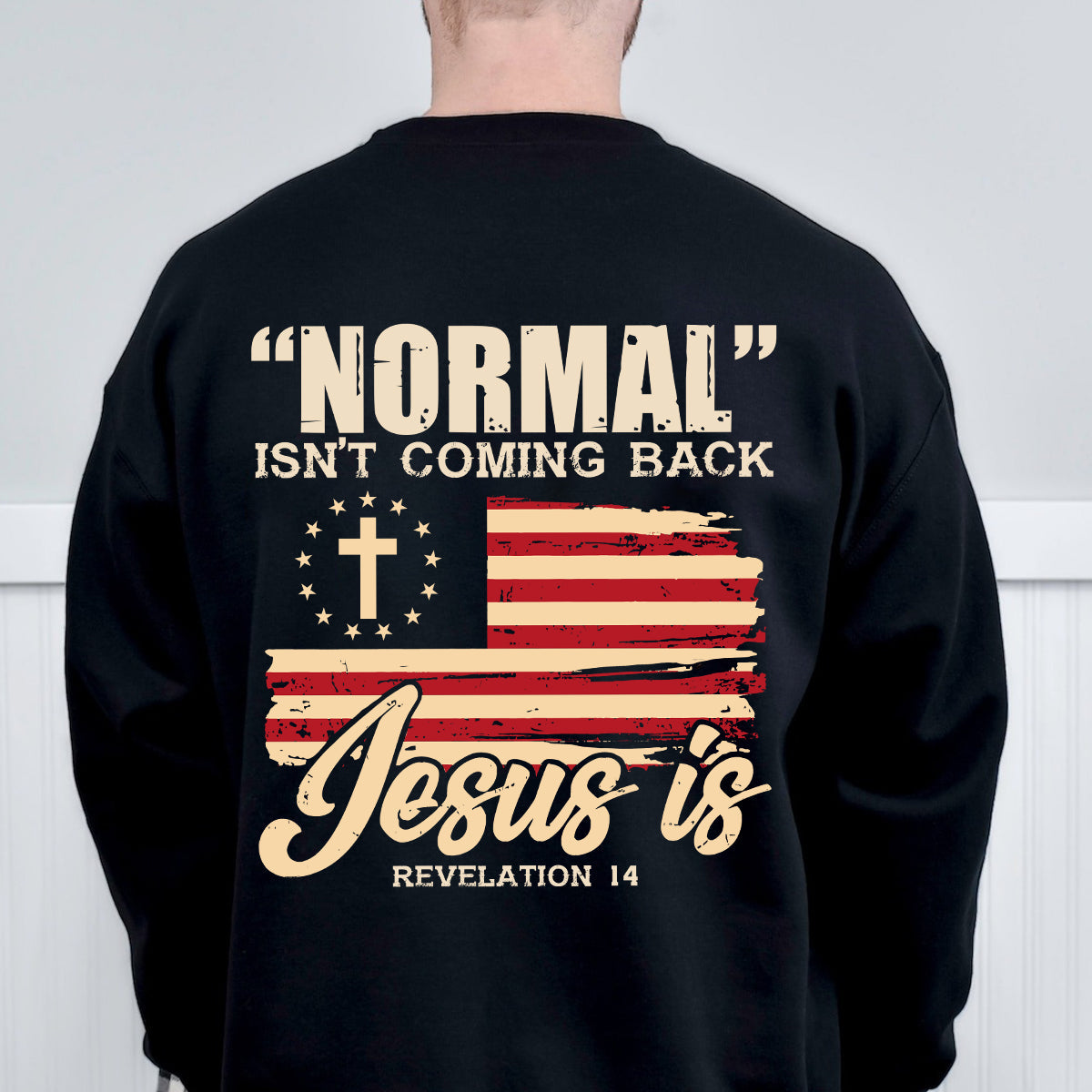 Teesdily | Jesus Cross Usa Flag Shirt, Normal Isn't Coming Back Hoodie Sweatshirt Mug, Fourth Of July Tee Backside, Jesus God Lover Gifts