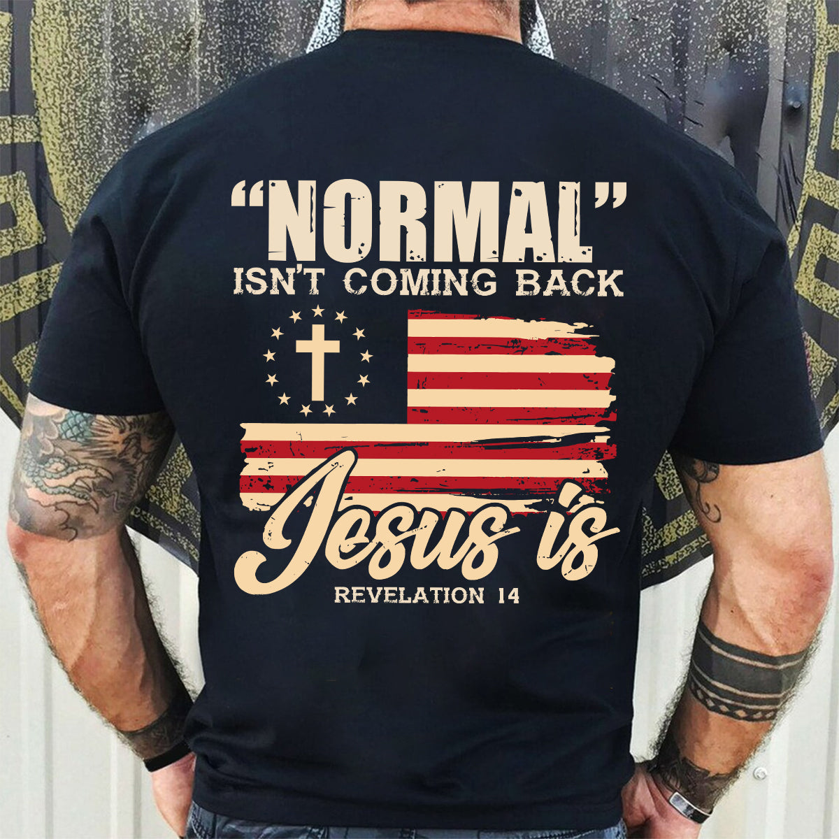 Teesdily | Normal Isn't Coming Back Jesus Is Revelation 14 Shirt, American Flag Cross Casual Shirt, Fourth Of July Basic Tee, Jesus Lover Gift Unisex Tshirt Hoodie Sweatshirt Size S-5XL / Mug 11-15Oz