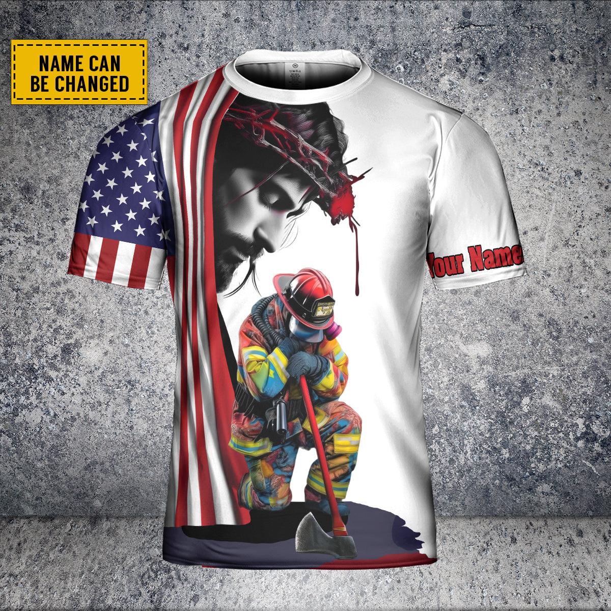 Teesdily | Firefighter 911 Day 3d Custom Tshirt Polo, Jesus American Flag All Over Print Shirt, Never Forget September 11th Remembrance Day Patriot