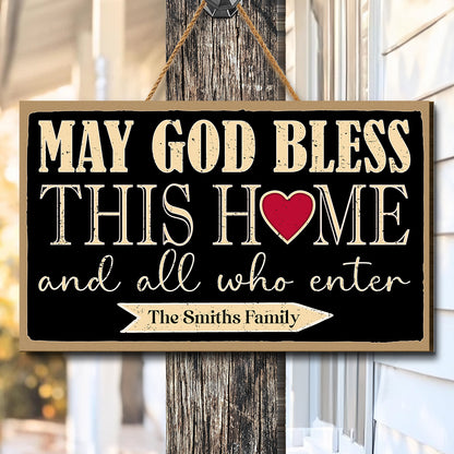 Teesdily | Personalized Jesus Wood Sign, May God Bless This Home And All Who Enter Welcome Sign, Jesus Christmas Sign