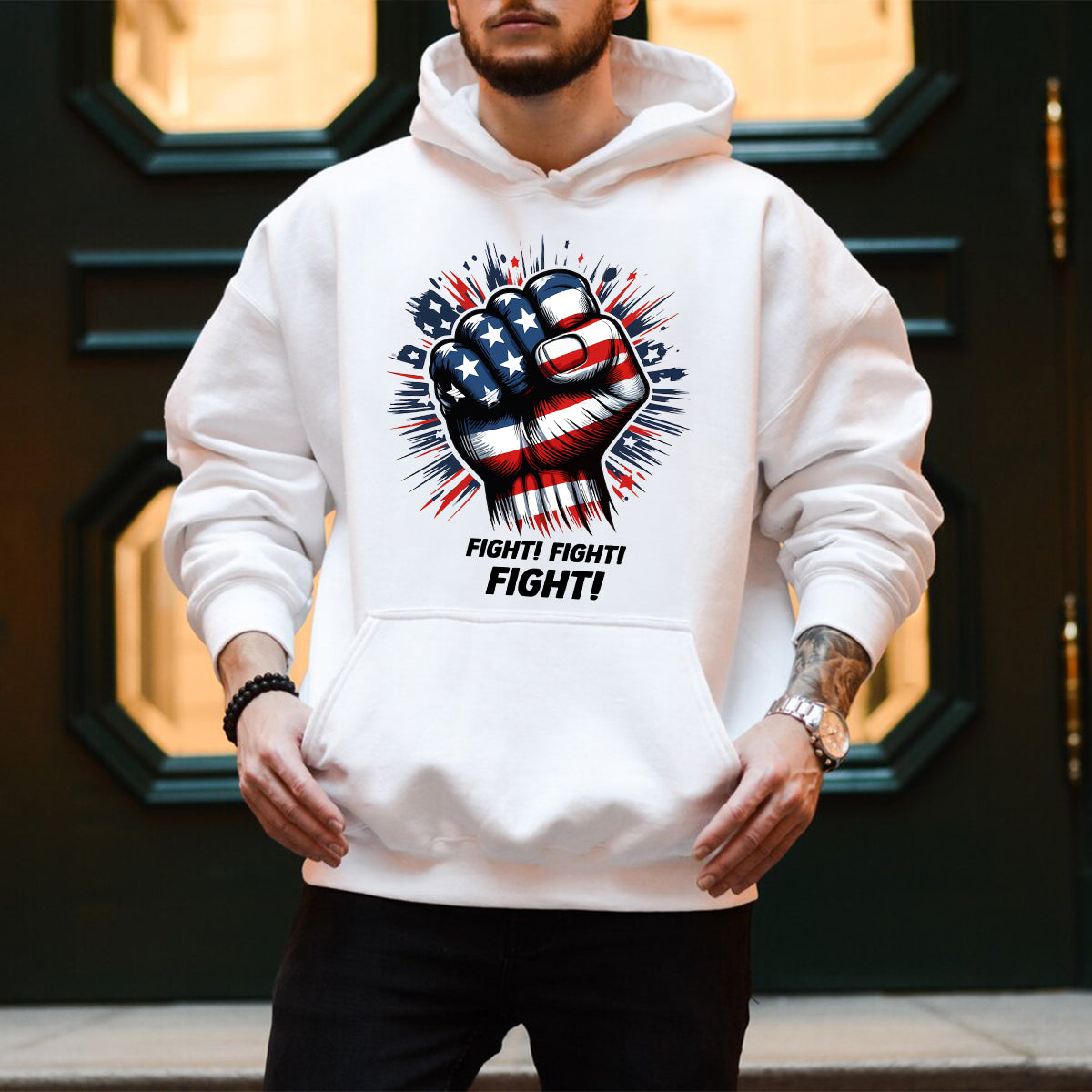 Teesdily | American Fight Unisex Shirt, Hand Fist American Flag Sweatshirt Hoodie Mug, American Pride Crewneck Shirt, Patriotic Gifts