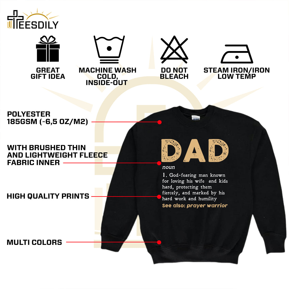 Teesdily | Dad Definition Customized Shirt, Prayer Warrior Men's Shirt, Father Day Gifts, God Fearing Man Unisex Tshirt Hoodie Sweatshirt Mug