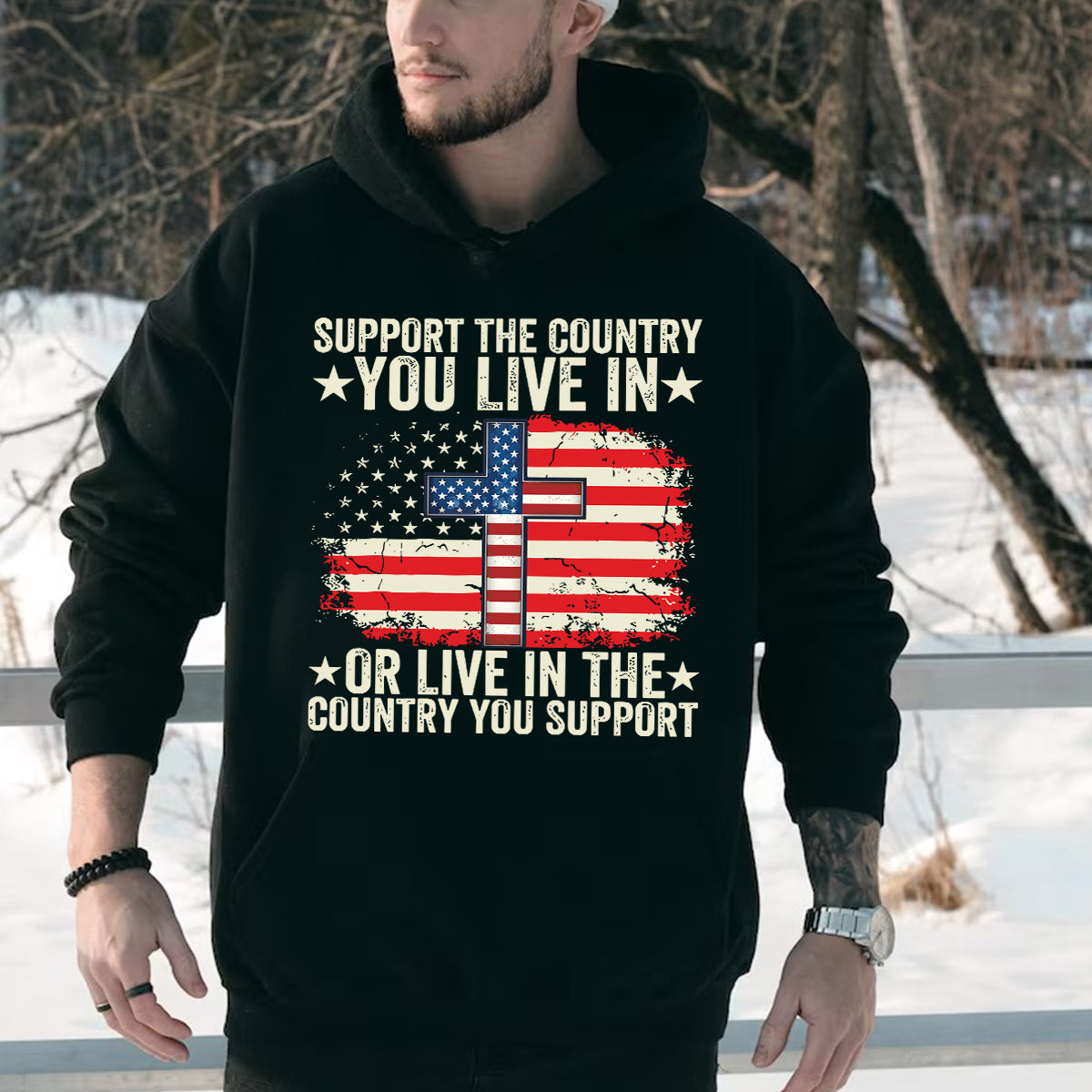 Teesdily | American Flag Jesus Cross Shirt, Support The Country You Live Tee Sweatshirt Hoodie Mug, Jesus Lovers Gifts, Patriotism Shirt