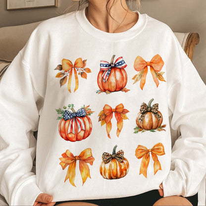 Teesdily | Retro Fall Pumpkin Shirt, Retro Halloween Coquette Bow Spooky Mama Sweatshirt Hoodie Mug, Fall Pumpkin Coquette Bow T-shirt