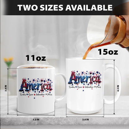 Teesdily | America Shirt, Freedom Brave Independence Power, Indepdence Day Sweatshirt Hoodie, American Pride Gifts Mug