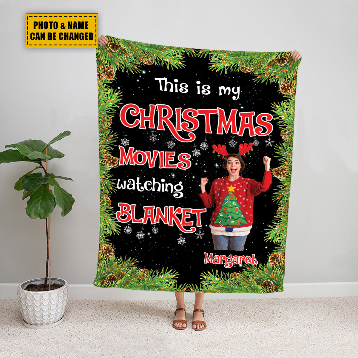 Teesdily | Customized Christmas Movie Blanket With Photo, Personalized Name Blanket, Bestfriend Christmas Gift, Merry Christmas Sherpa Blanket