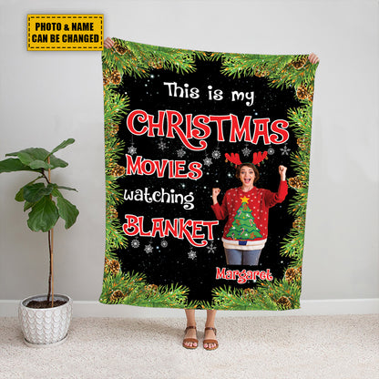 Teesdily | Customized Christmas Movie Blanket With Photo, Personalized Name Blanket, Bestfriend Christmas Gift, Merry Christmas Sherpa Blanket