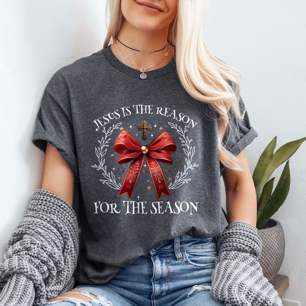 Teesdily | Christian Coquette Shirt, Jesus Is The Reason For The Season Tee Sweatshirt Hoodie Mug, Christmas Jesus Lovers Gifts