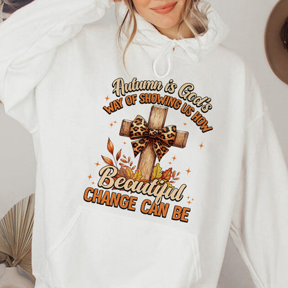 Teesdily | Jesus Cross Coquette Bow Thanksgiving Shirt, Autumn Is God's Way Tee Sweatshirt Hoodie Mug, Thanksgiving Jesus Gift