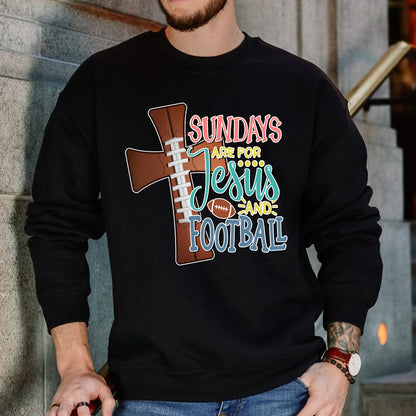 Teesdily | Christian Sundays Are For Jesus And Football Shirt, Jesus Cross Football Sweatshirt, Halftime Show Hoodie Mug Sport Gift