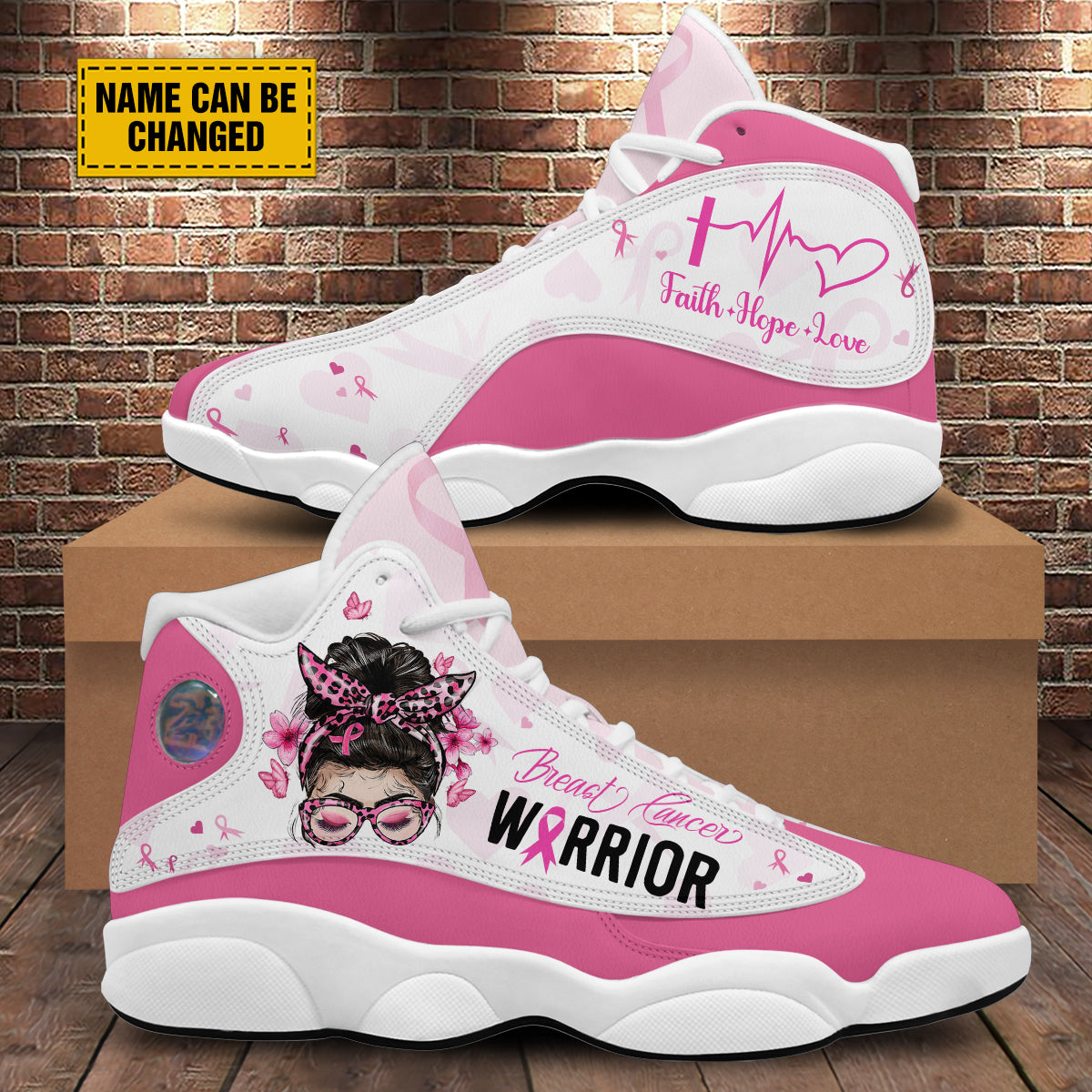 Teesdily | Custom Breast Cancer Warrior Basketball Shoes, Faith Hope Love Jesus Support Warrior Shoes Sneaker, Pink Ribbon Strong Girl Fighter Gift