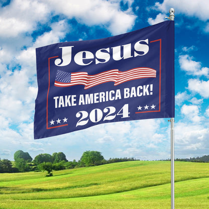 Teesdily | Jesus Take America Back House Flag, Jesus Christ American Garden Flag, Christian Outdoor Flag, God Believer Home Yard Decoration