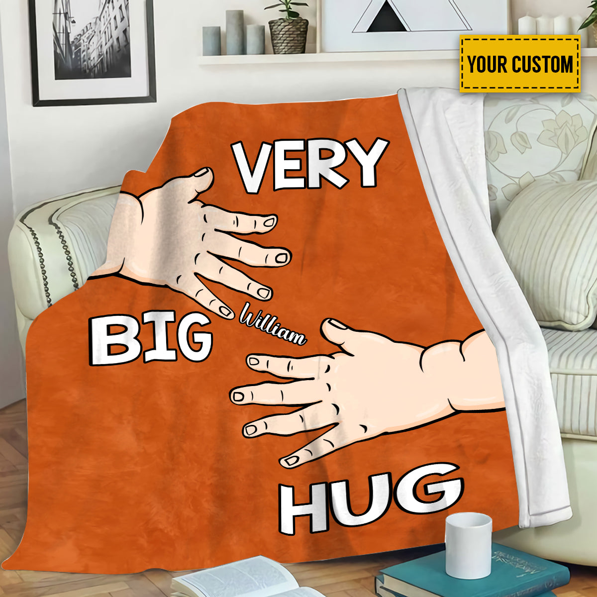 Teesdily | Sending Big Hug Personalized Fleece Blanket Very Big Hug Baby Hand Warm Blanket Cute Heartwarming Gift For Mom Dad From Baby Kid