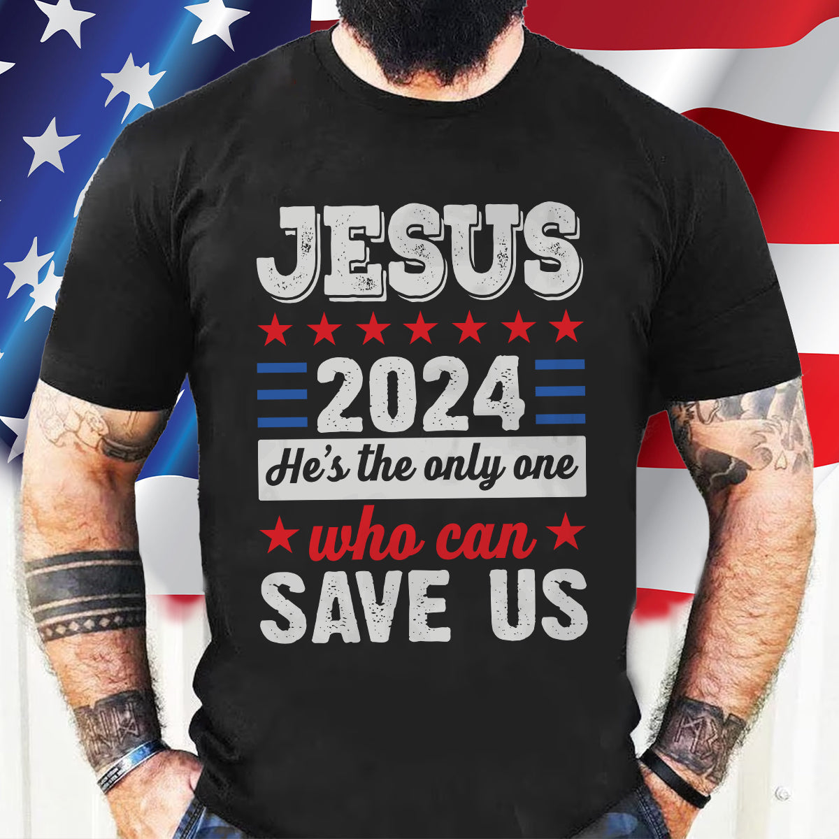 Teesdily | Jesus American Shirt, Jesus Who Can Save Us Tee Sweatshirt Hoodie Mug, Patriotic Christian Tee, Jesus Lover Gift, Patriotic Jesus Gift