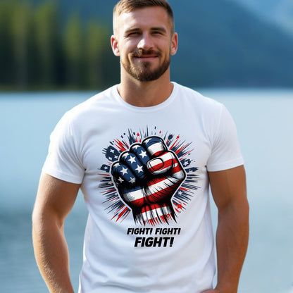 Teesdily | American Fight Unisex Shirt, Hand Fist American Flag Sweatshirt Hoodie Mug, American Pride Crewneck Shirt, Patriotic Gifts