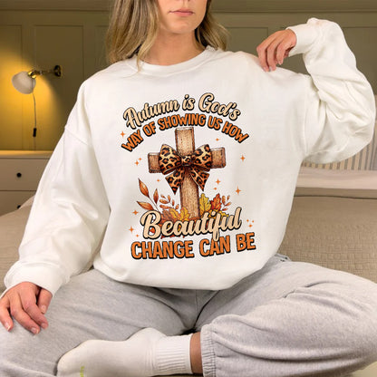 Teesdily | Jesus Cross Coquette Bow Thanksgiving Shirt, Autumn Is God's Way Tee Sweatshirt Hoodie Mug, Thanksgiving Jesus Gift