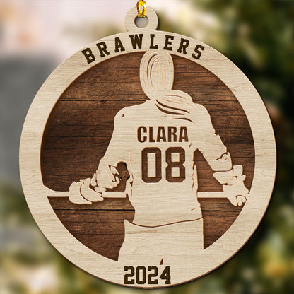 Teesdily | Customized Hockey Ornament, Hockey Player Ornament, 2 Layer Wooden Sports Team Ornament Christmas, Hockey Lover Gifts