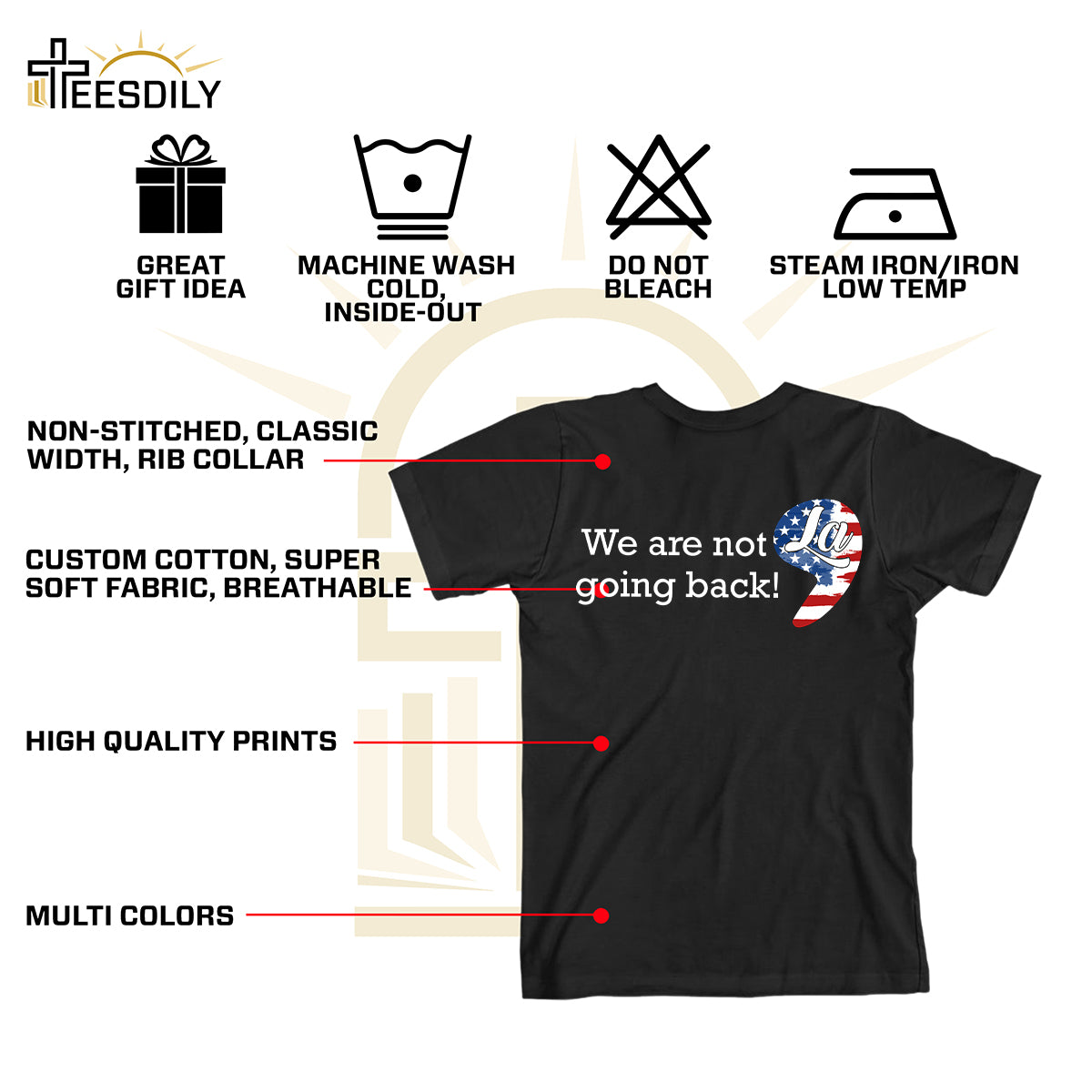 Teesdily | We Are Not Going Back Shirt, Comma La Sweatshirt, Childless Cat Lady Hoodie, Kameowla American Flag Patriot 2024 Gift