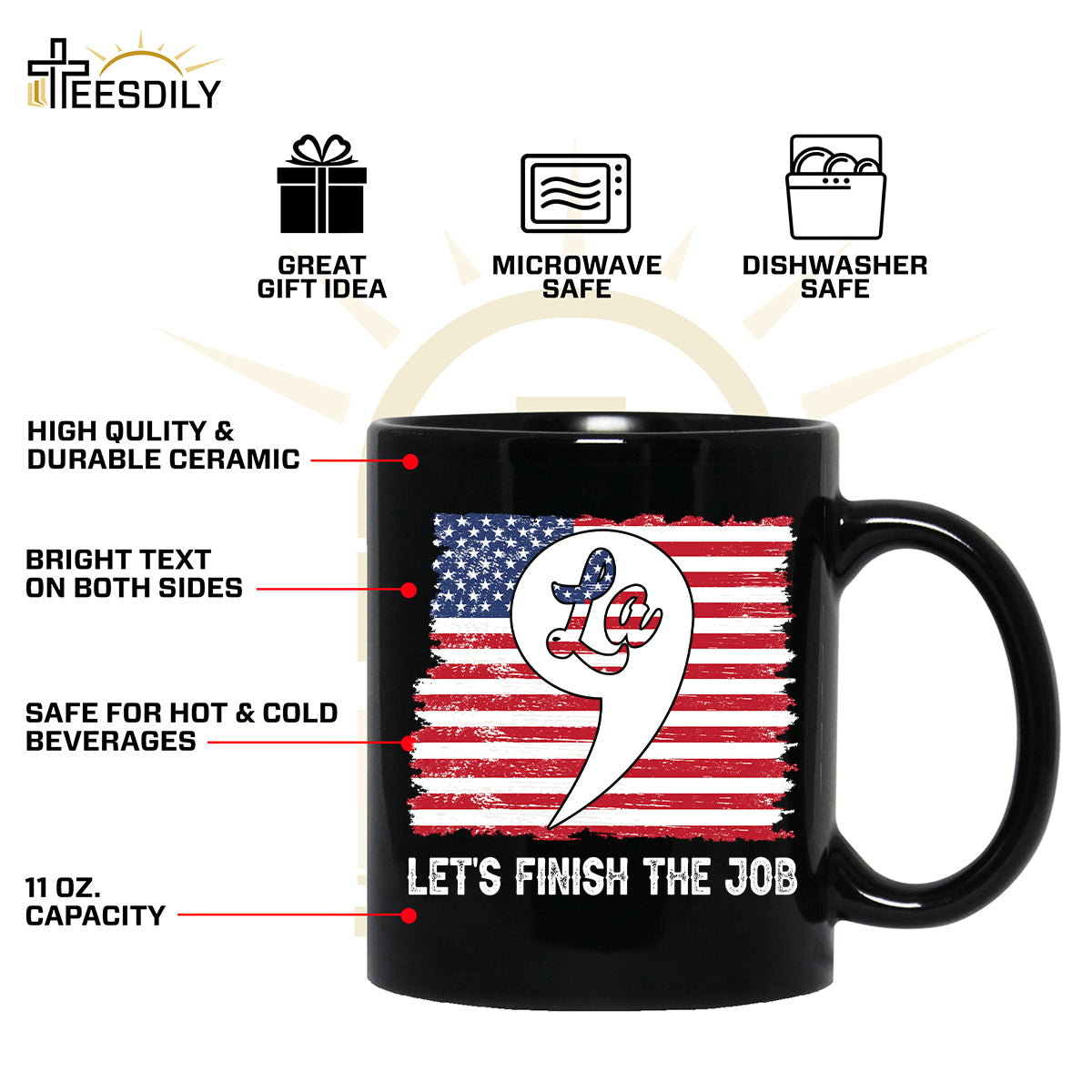 Teesdily | American Flag Comma La Shirt, Let's Finish The Job T-shirt, Patriot Hoodie Sweatshirt Mug, Girl Power Shirt, First Female Power Women Gift