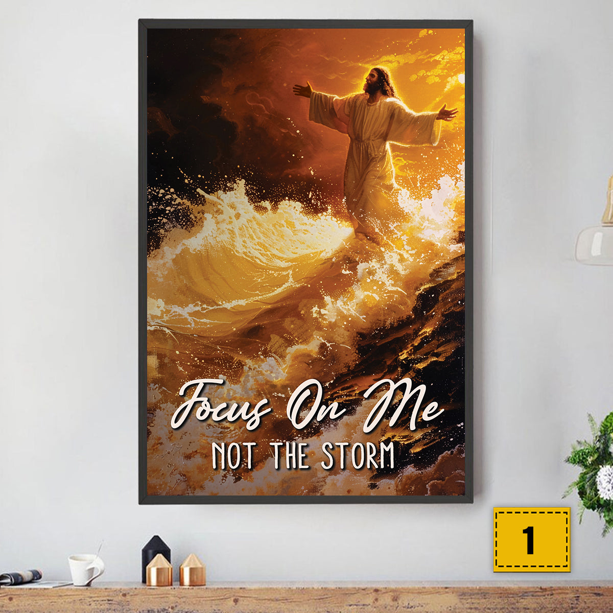 Teesdily | Jesus Poster, Focus On Me Not The Storm, God Art Painting Print, Religious Gifts, Gift For Jesus Lovers, Religious Poster Canvas