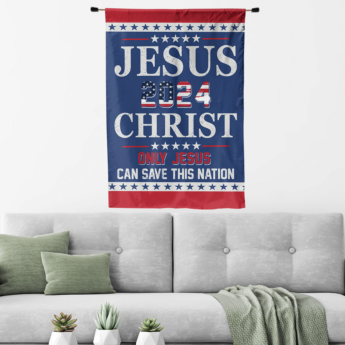 Teesdily | American Flag Jesus Christ House Flag, Jesus Christ 2024 Only Jesus Can Save This Nation Garden Flag, Patriotic Flag, Outdoor Decor Gifts