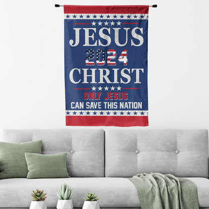 Teesdily | American Flag Jesus Christ House Flag, Jesus Christ 2024 Only Jesus Can Save This Nation Garden Flag, Patriotic Flag, Outdoor Decor Gifts