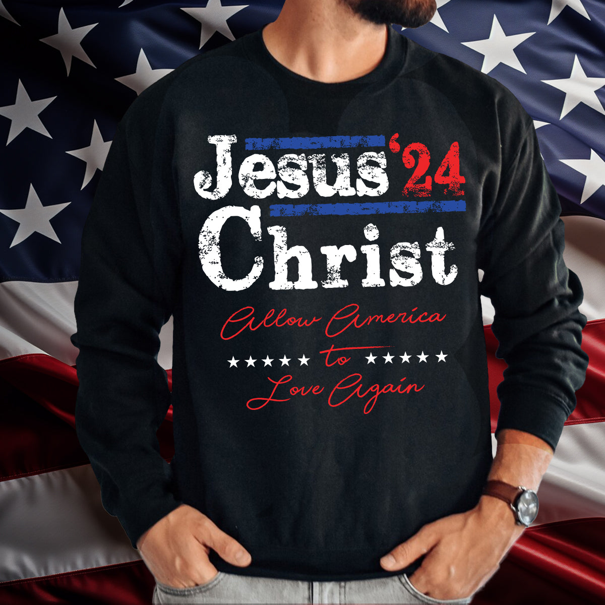 Teesdily | Jesus Christ Allow America To Love Again Jesus Shirt, Patriotism Men's Shirt, Independence American Sweatshirt Hoodie Mug, Christian Gifts