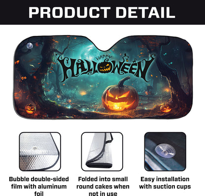 Teesdily | Happy Halloween Car Sunshade, Pumpkin Car Window Sunshade, Halloween Moon Night Windshield Sun Shade, Car Decor, Halloween Gift