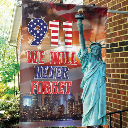 Teesdily | 911 America Flag House Flag, September 11 We Will Never Forget Garden Flag, Patriot Day Yard Banner Home Decor, Remembrance Day Gifts