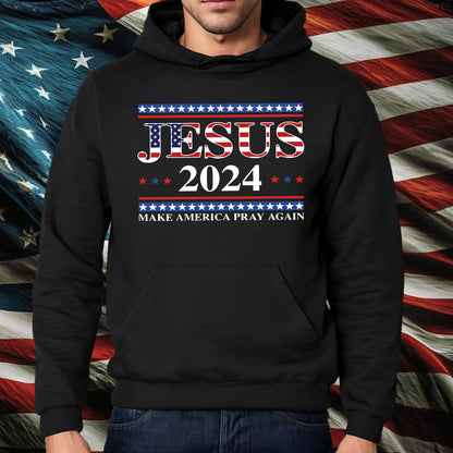 Teesdily | Jesus American T-shirt, Jesus 2024 Make America Pray Again Tee Sweatshirt Hoodie Mug, Christian Patriotic Shirt, Jesus Lovers Gifts