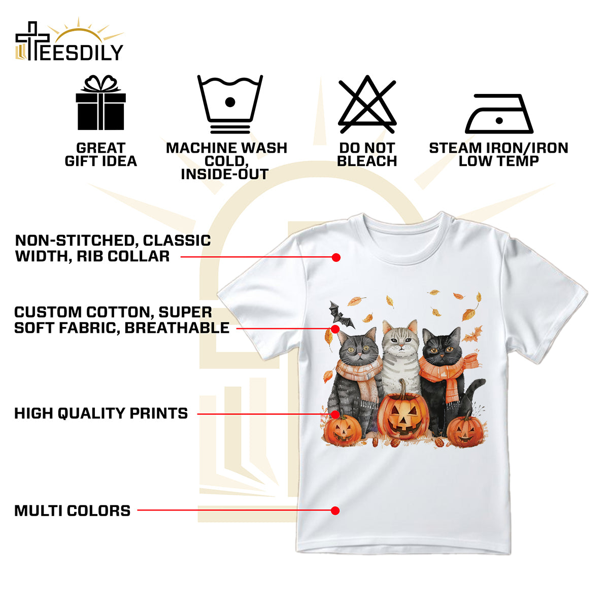 Teesdily | Halloween Cool Cats Shirt, Halloween Cat Pumpkin Bat Sweatshirt Hoodie Mug, Halloween Fall Spooky Season T-shirt, Cat Lover Gifts