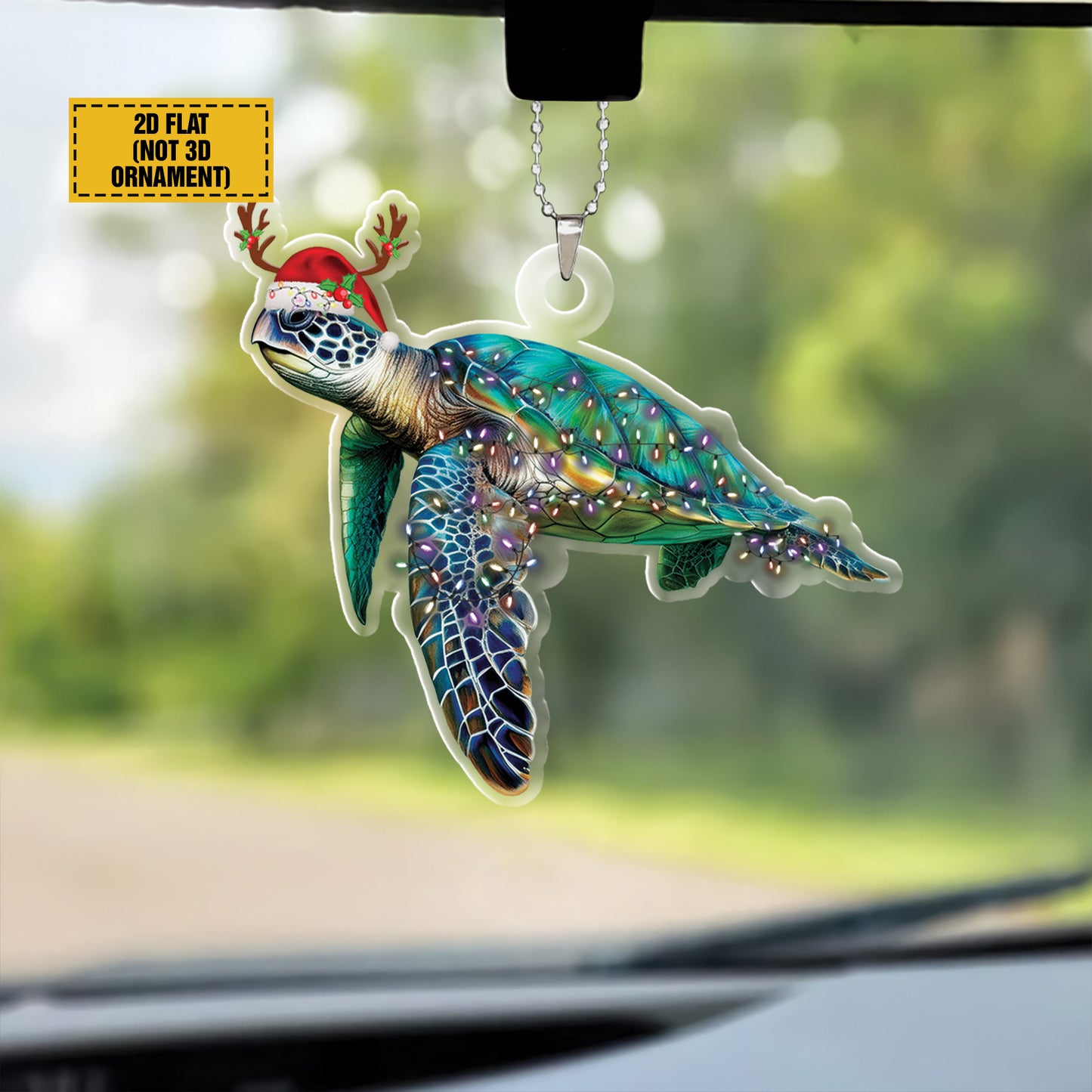 Teesdily | Turtle Christmas Ornament, Sea Turtle Ornaments, Beach Christmas Ornament, Christmas Car Hanging Ornament 2024 Gifts, 2d Flat Ornament