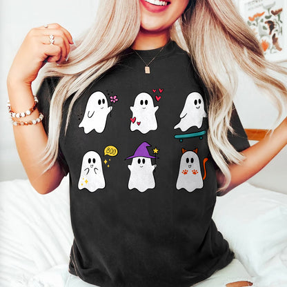 Teesdily | Halloween Cute Ghost Shirt, Halloween Spooky Ghost Flying Tee Sweatshirt Hoodie Mug, Halloween Symbol Gifts, Baby Boo Spooky Tee