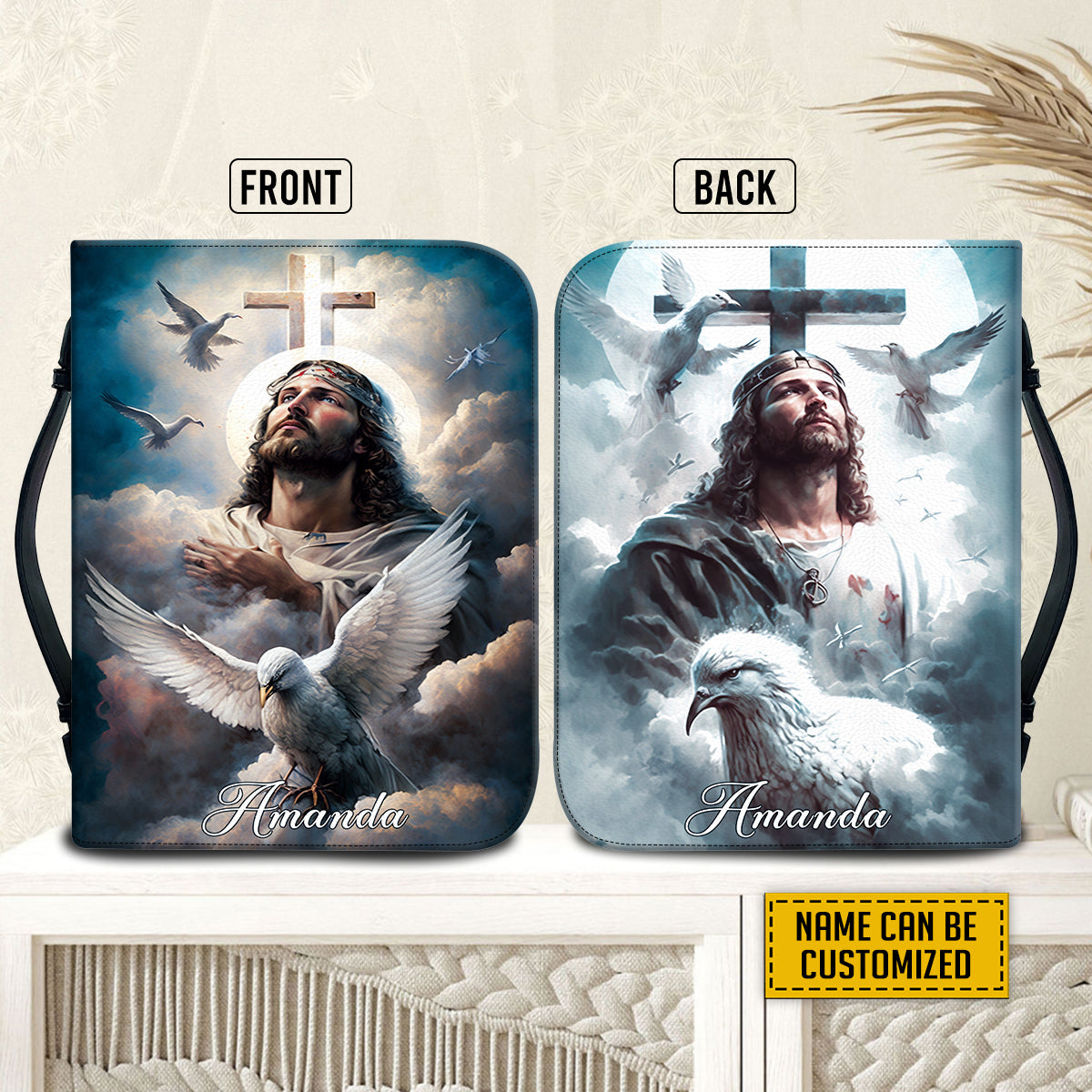 Teesdily | Customized Jesus Praying Doves Bible Holder Jesus Heaven Personalized Bible Case Religious Gift For God Believers