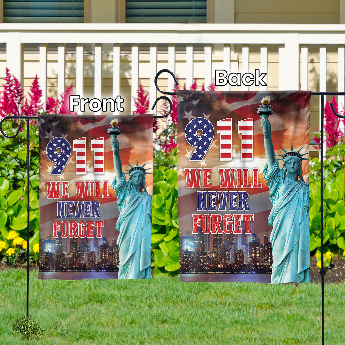 Teesdily | 911 America Flag House Flag, September 11 We Will Never Forget Garden Flag, Patriot Day Yard Banner Home Decor, Remembrance Day Gifts