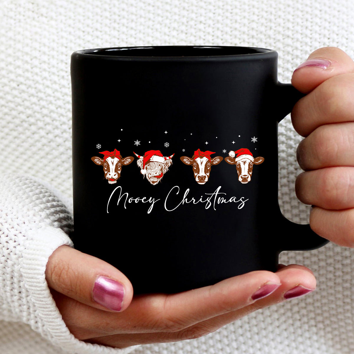 Teesdily | Mooey Christmas Shirt, Christmas Cow Sweatshirt, Funny Cow Christmas Shirt, Farm Christmas Hoodie Mug, Cow Lover Gifts