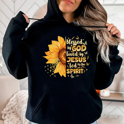 Teesdily | Jesus Christ Sunflower Tshirt, Blessed By God Loved By Jesus Sweatshirt Hoodie Mug, Jesus Cross Butterfly Shirt, Christian Girl Gifts