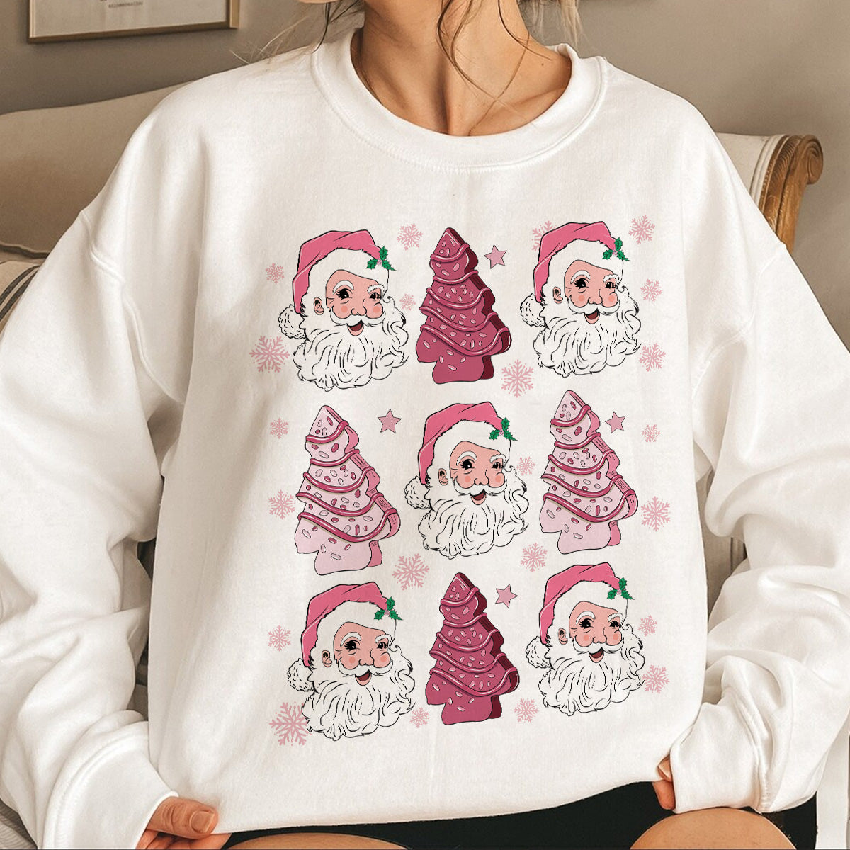 Teesdily | Santa Claus Cakes Shirt, Pink Christmas Tree Cakes Sweatshirt, Coquette Santa Cakes Hoodie, Coquette Bow Girly Mug